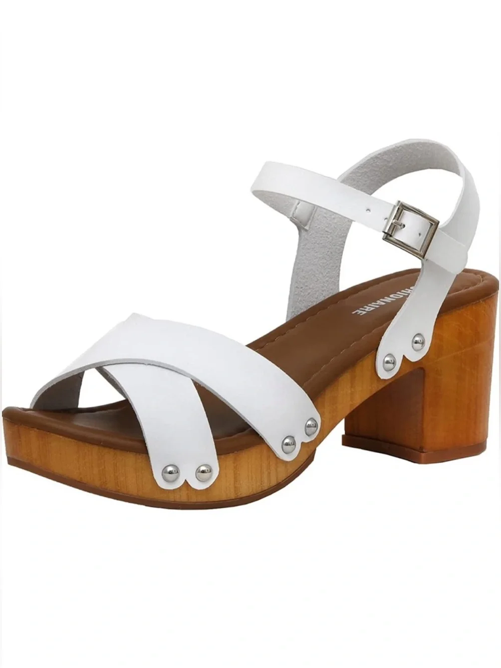 NIB CUSHIONAIRE Slate White Platform Chunky Heel Sandals 8.5W